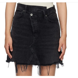 AGOLDE Criss Cross Skirt Black Denim Mini Skirt Raw Hem Size 29